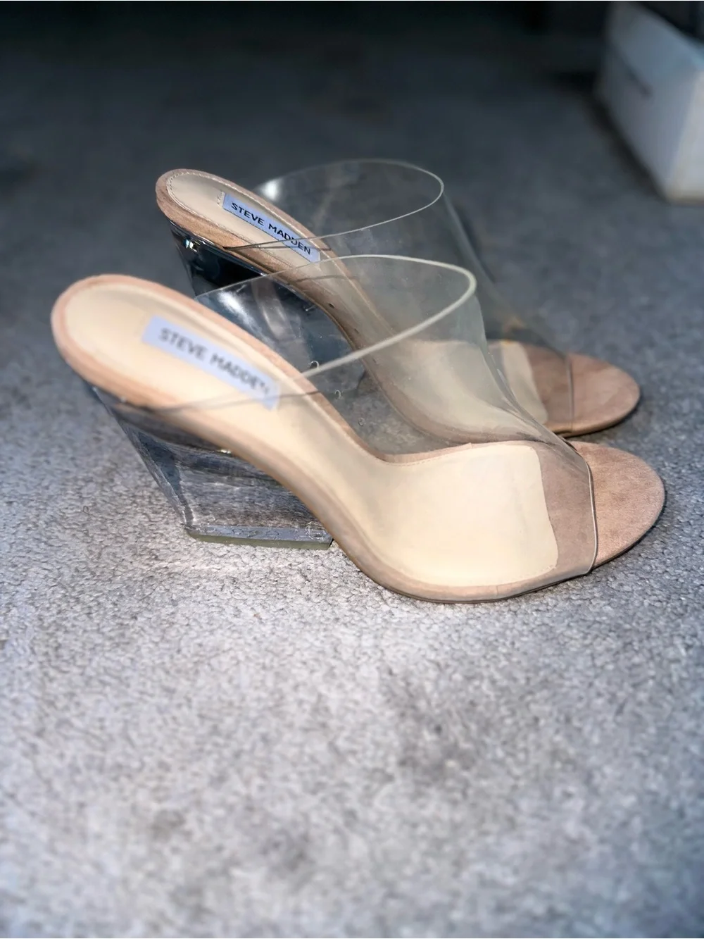Steve Madden Evolve Clear PVC Wedge Sandals with Nude Footbed